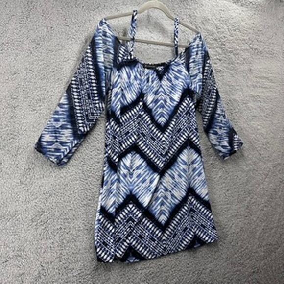 INC Women's‎ Large Blue Off The Shoulder Blue Sundress Sheer Sleeves Summer - Picture 4 of 10